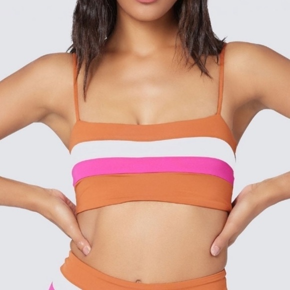 L*SPACE Rebel Stripe Color Block Bikini Top - Picture 1 of 7